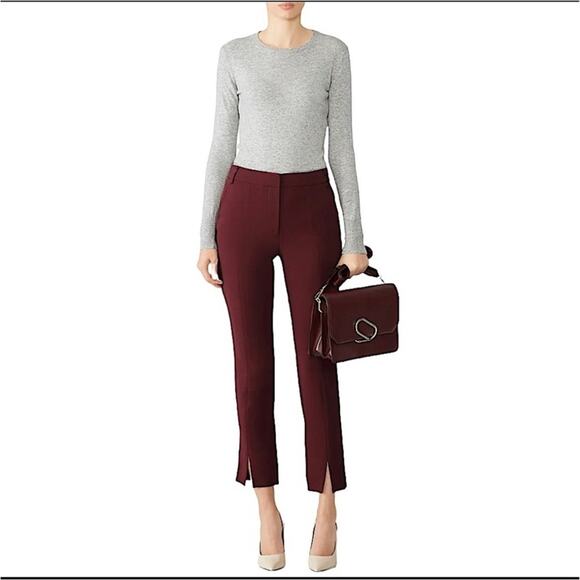 Tibi Maroon Split Front Slim Leg High Rise Dress Pants 0